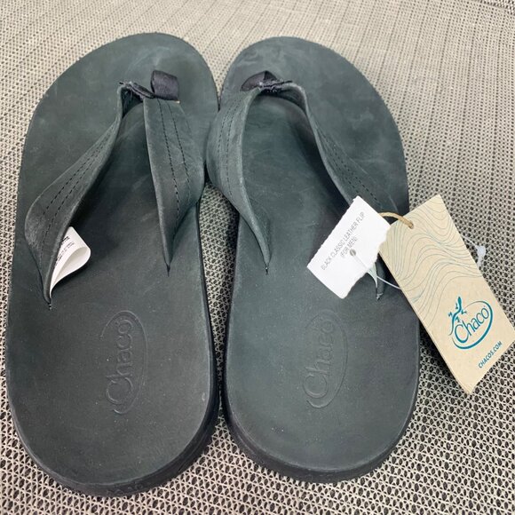 Chaco Men's Size 10 Classic Black Leather Flip Flop Toe Thong - Picture 4 of 9